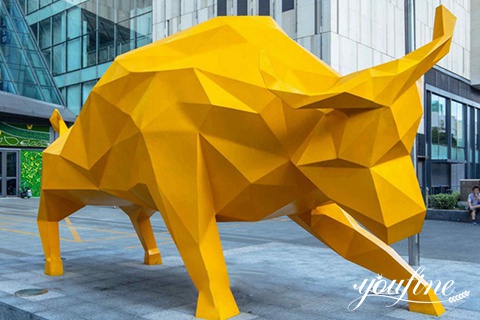 Painted Yellow Metal Abstract Bull Sculpture Park Decor for Sale CSS-577