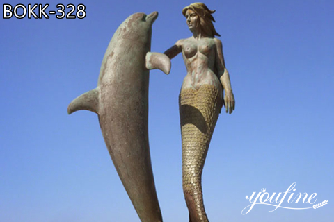Bronze Mermaid with Dolphin Sculpture Outdoor Decor for Sale BOKK-328