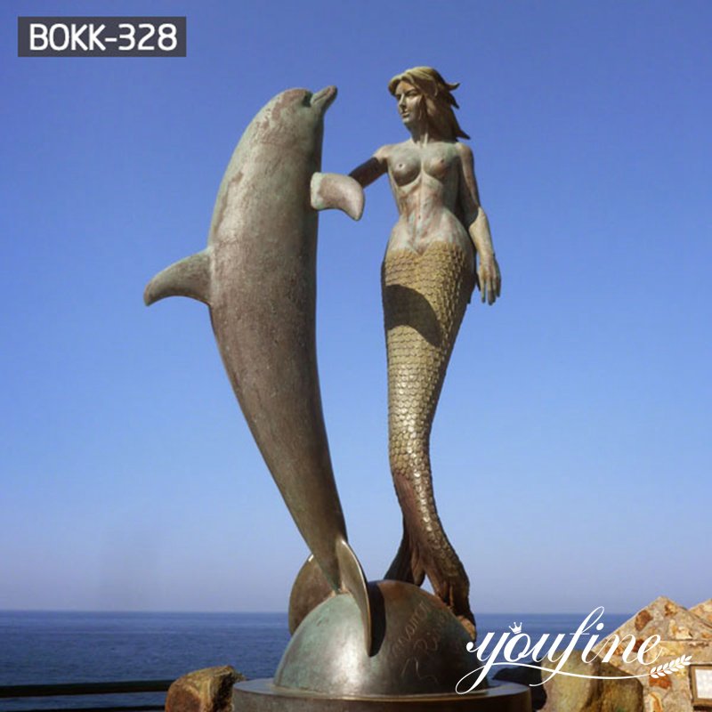 Bronze Mermaid with Dolphin Sculpture Outdoor Decor for Sale BOKK-328