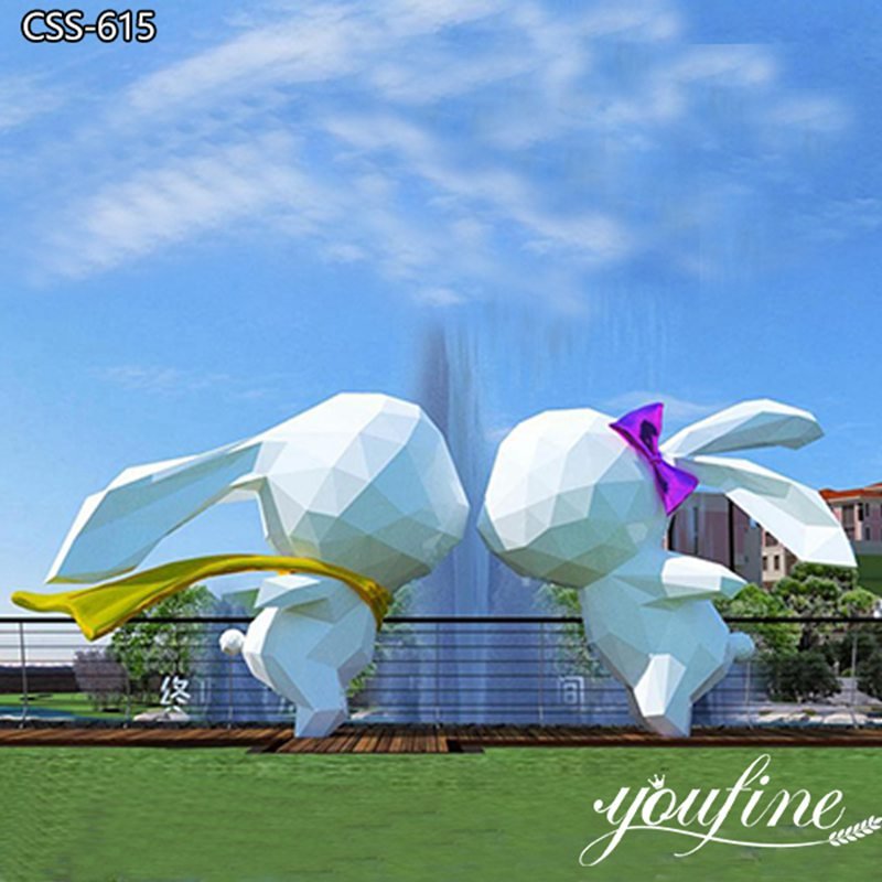 Outdoor Metal White Rabbit Garden Statue Manufacturer CSS-615