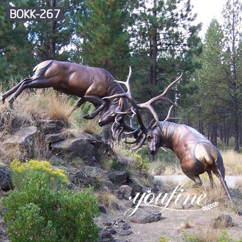 Life-size Bronze Fighting Elk Sculptures Outdoor Decor Supplier BOKK-267 - 副本