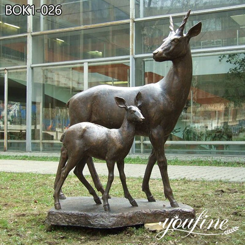 Life Size Bronze Doe and Fawn Garden Statue Supplier BOK1-026