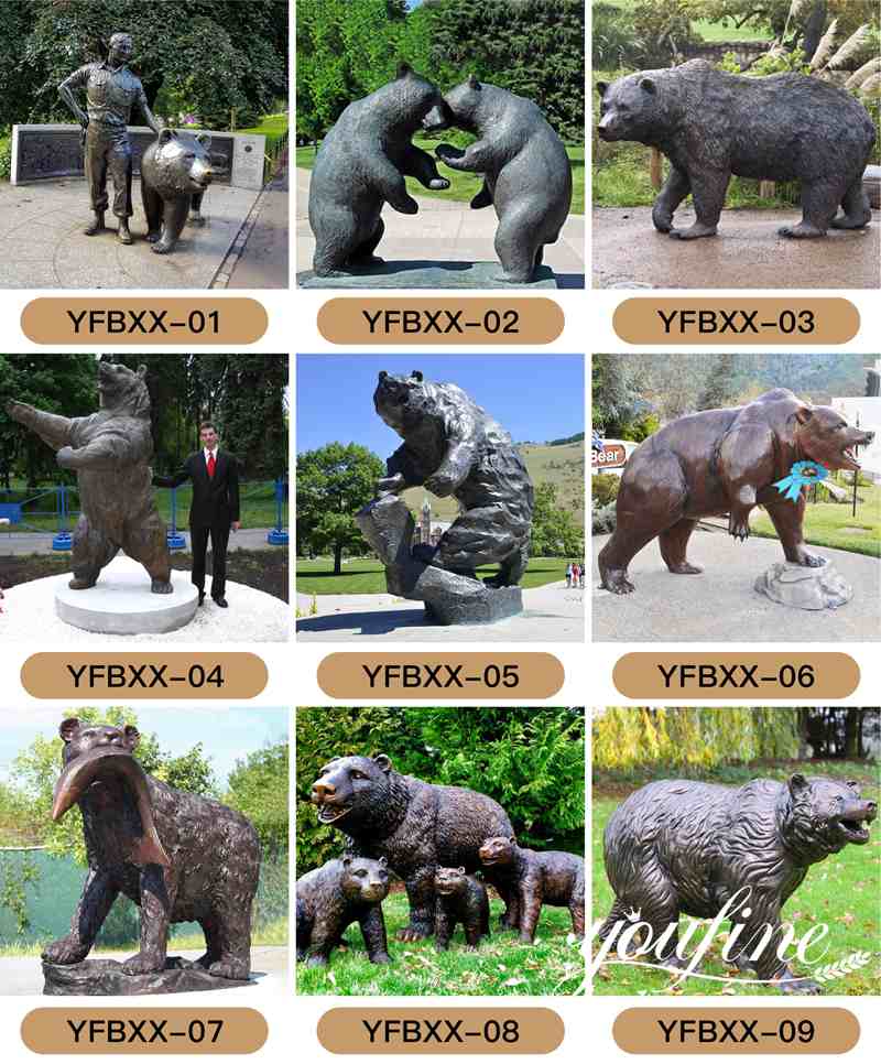 Outdoor Life Size Bronze Bear Statue Grizzly Bear Lawn Ornaments BOK1-328
