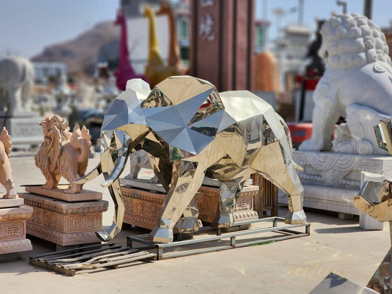 geometric elephant statue made of stainless steel