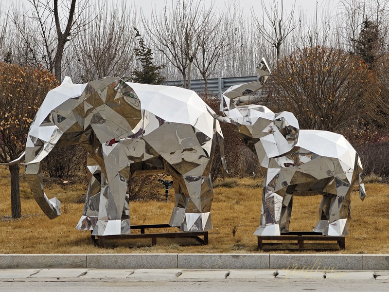 geometric elephant statue made of stainless steel