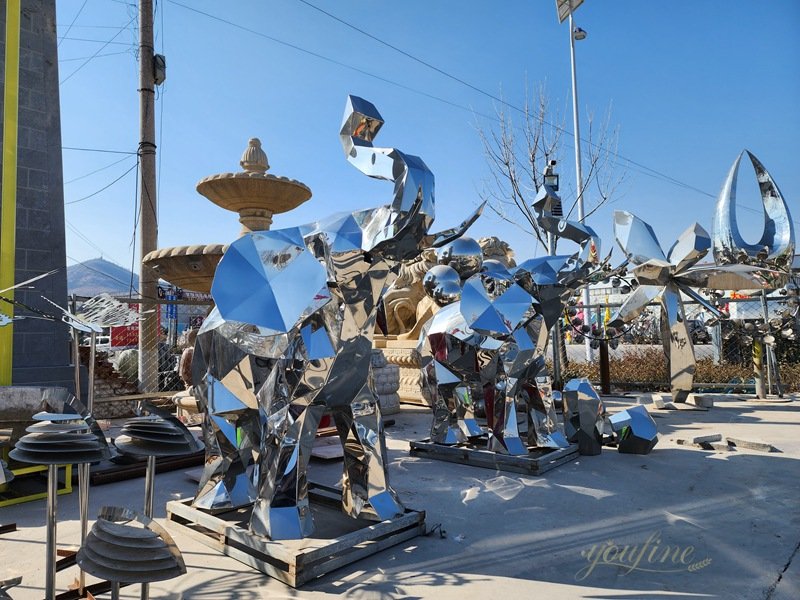 geometric elephant statue made of stainless steel