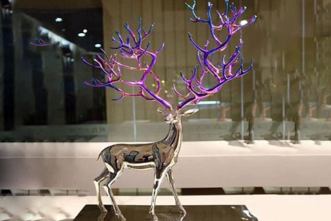 Life Size Stainless Steel Deer with Colored Antlers Statue CSS-101