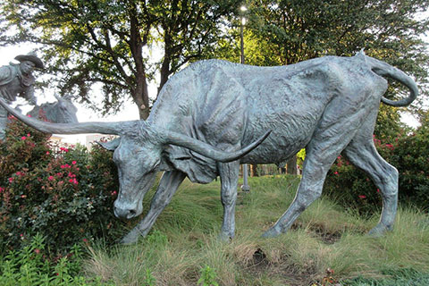 Life Size Square Longhorn Bronze Cattle Sculpture BOK1-489