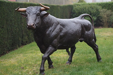 Life Size Bronze Black Bull Statue for Outdoor