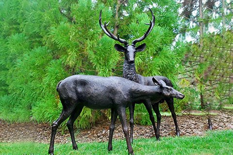 Black Life Size Bronze Deer Statue for Outdoor