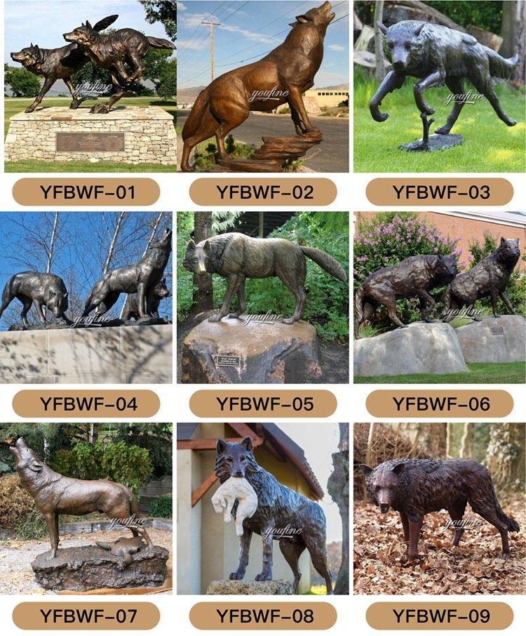 Street High-Quality Decor Bronze Howling Lone Wolf Garden Statue (1)