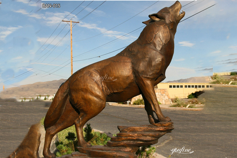 Street High-Quality Decor Bronze Howling Lone Wolf Garden Statue for Sale BAN-015