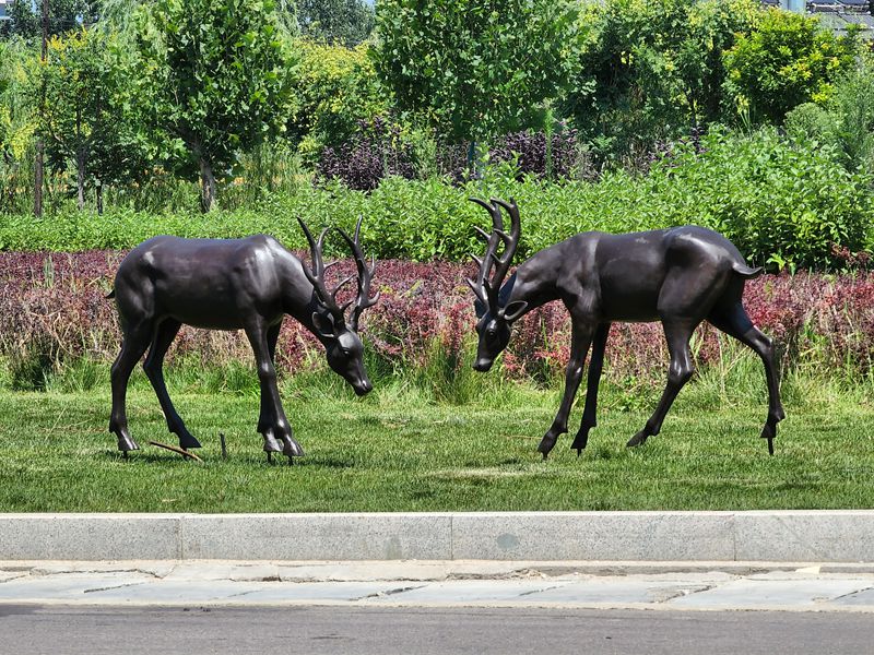 bronze deer family statues (2)