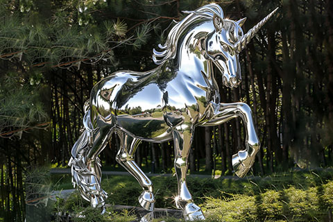Life Size Mirror Stainless Steel Unicorn Statue for Garden